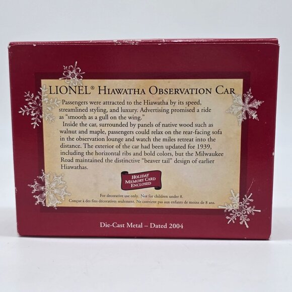 Hallmark Keepsake Lionel Hiawatha Observation Car Ornament 2002 Miniature Train - Picture 9 of 11